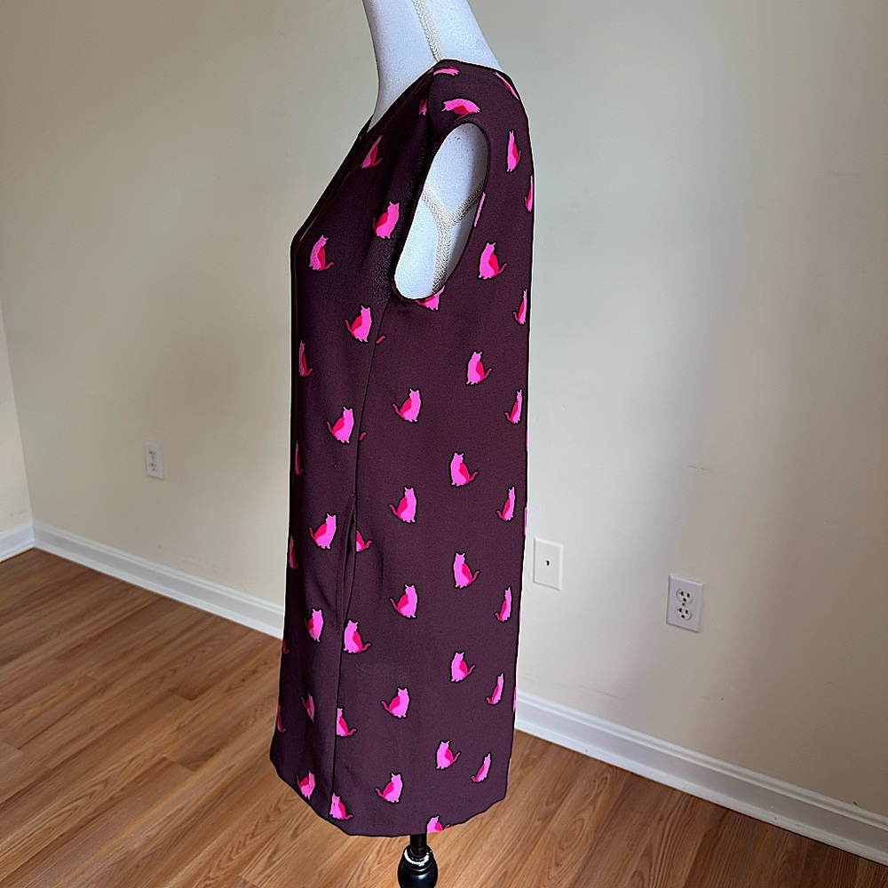 Ann Taylor LOFT purple & pink cat print shift dress size S Petite - Picture 4 of 13